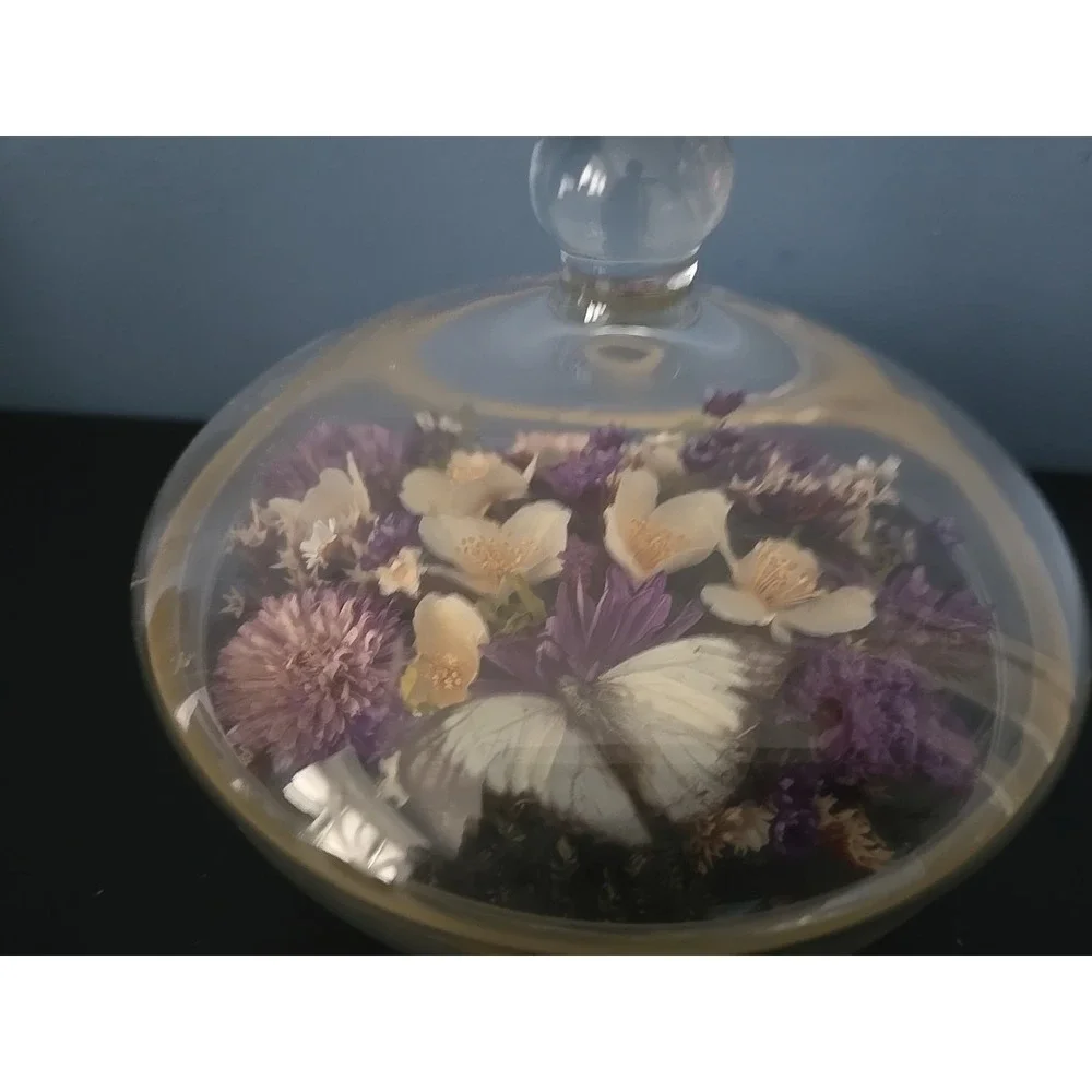 Vintge Apothecary Round Dome Dish Display w Lid Terrarium‎ Floral Dried Flowers